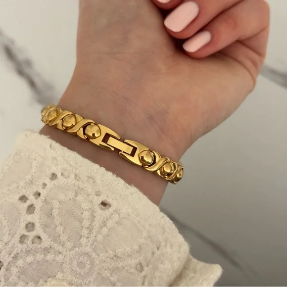 Retro Y2K Gold and Green Natural stones Vintage Watch bracelet Stainless steel - Picture 6 of 7